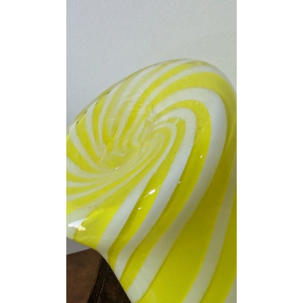 Vintage Yellow White Swirl Art Glass Vase Hand Blown Murano Style 12 Inch Urn
